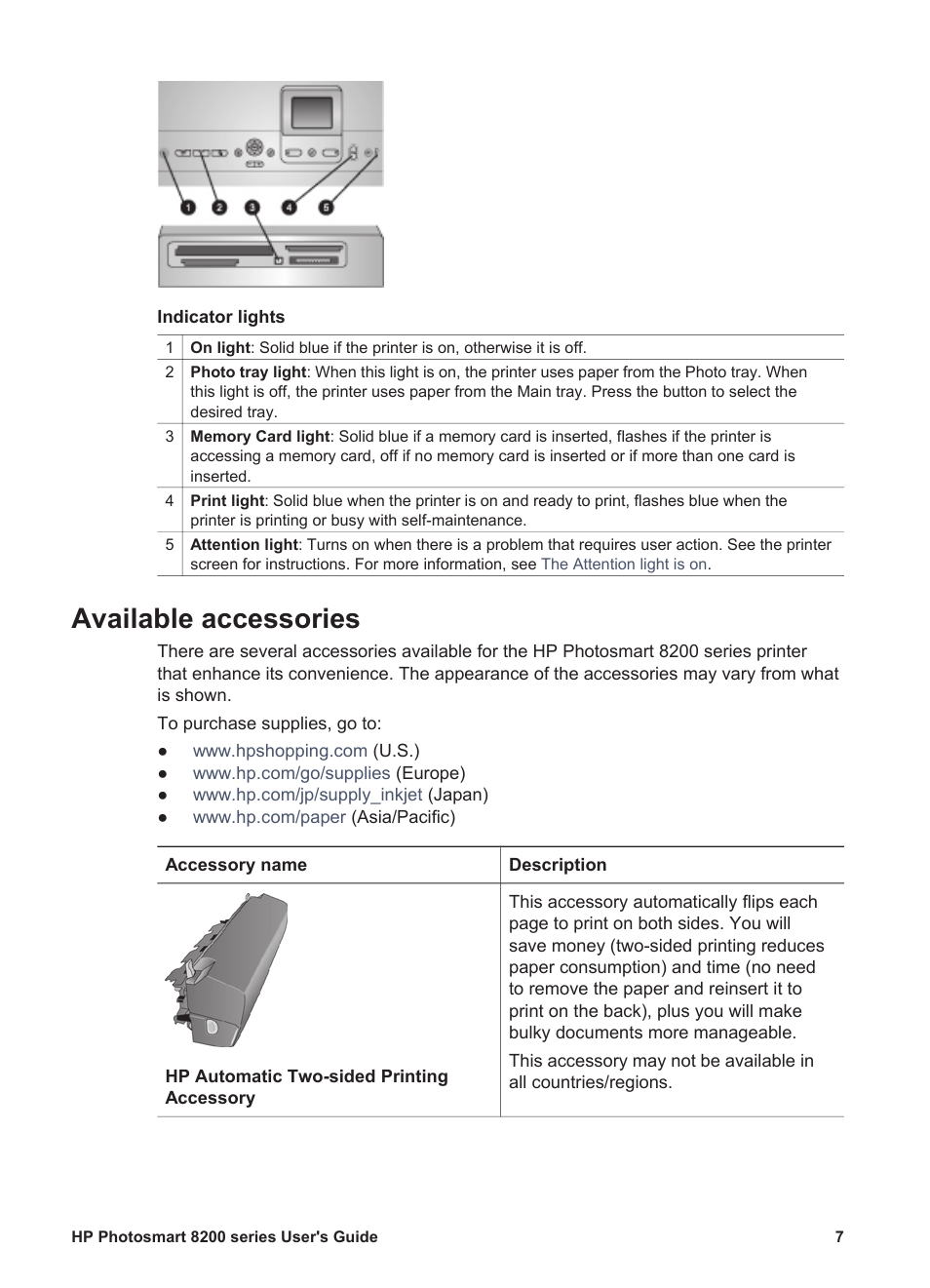 Available accessories | HP Photosmart 8250 Printer User Manual | Page 11 / 81