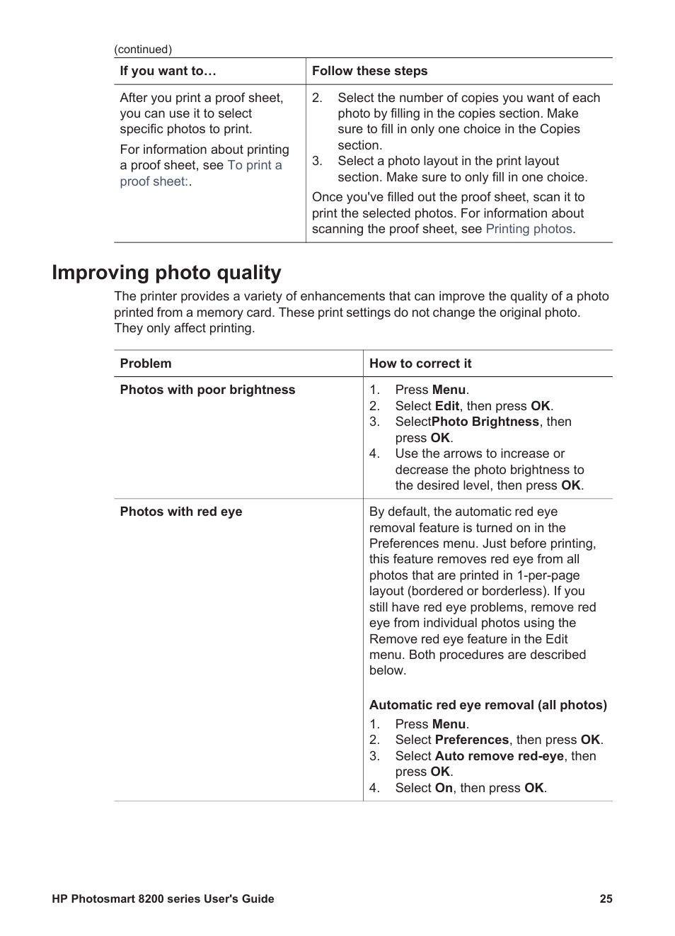 Improving photo quality | HP Photosmart 8250 Printer User Manual | Page 29 / 81