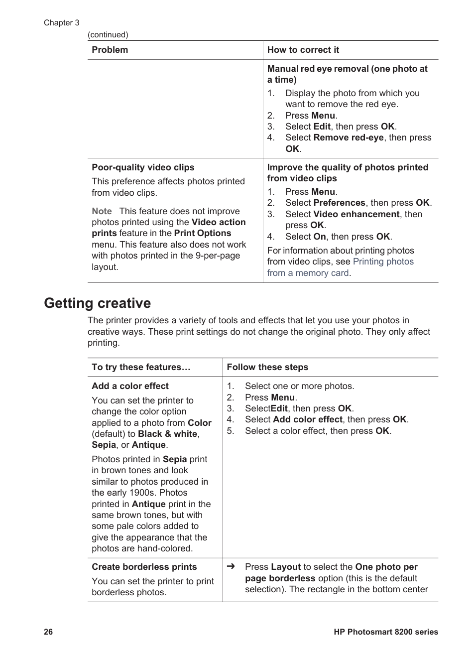 Getting creative | HP Photosmart 8250 Printer User Manual | Page 30 / 81