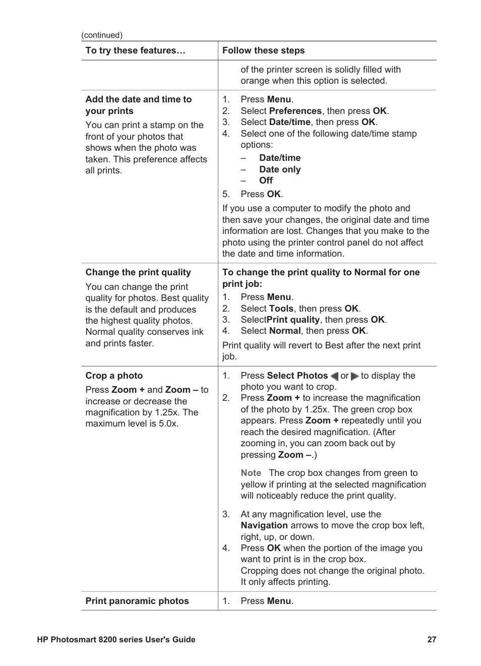 HP Photosmart 8250 Printer User Manual | Page 31 / 81