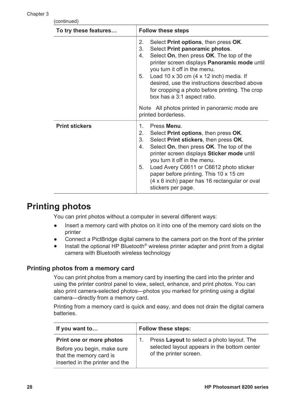Printing photos, Printing photos from a memory card, From video clips, see | From a memory card | HP Photosmart 8250 Printer User Manual | Page 32 / 81