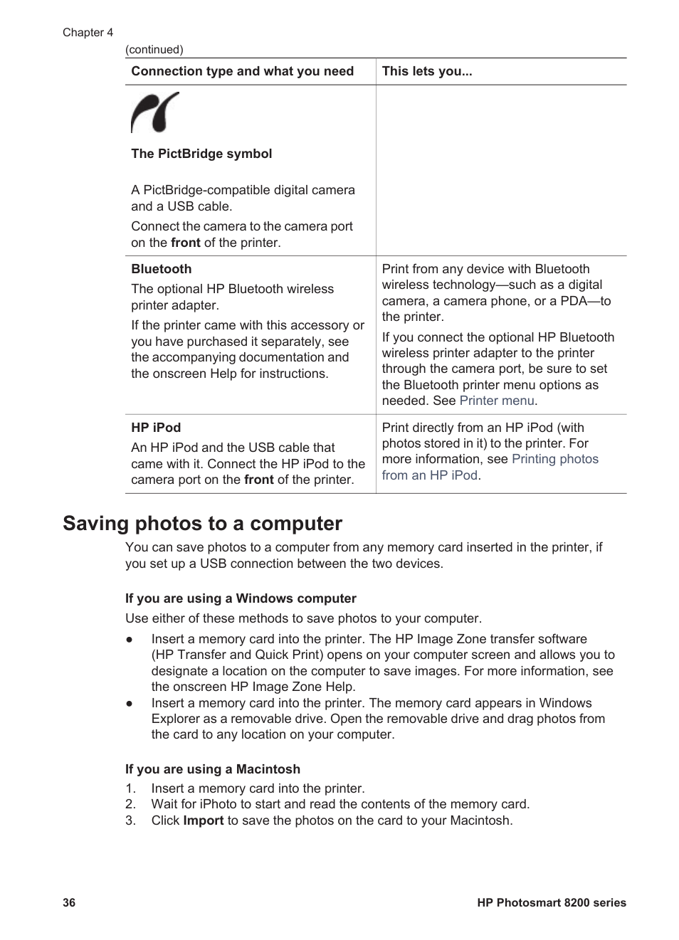 Saving photos to a computer | HP Photosmart 8250 Printer User Manual | Page 40 / 81