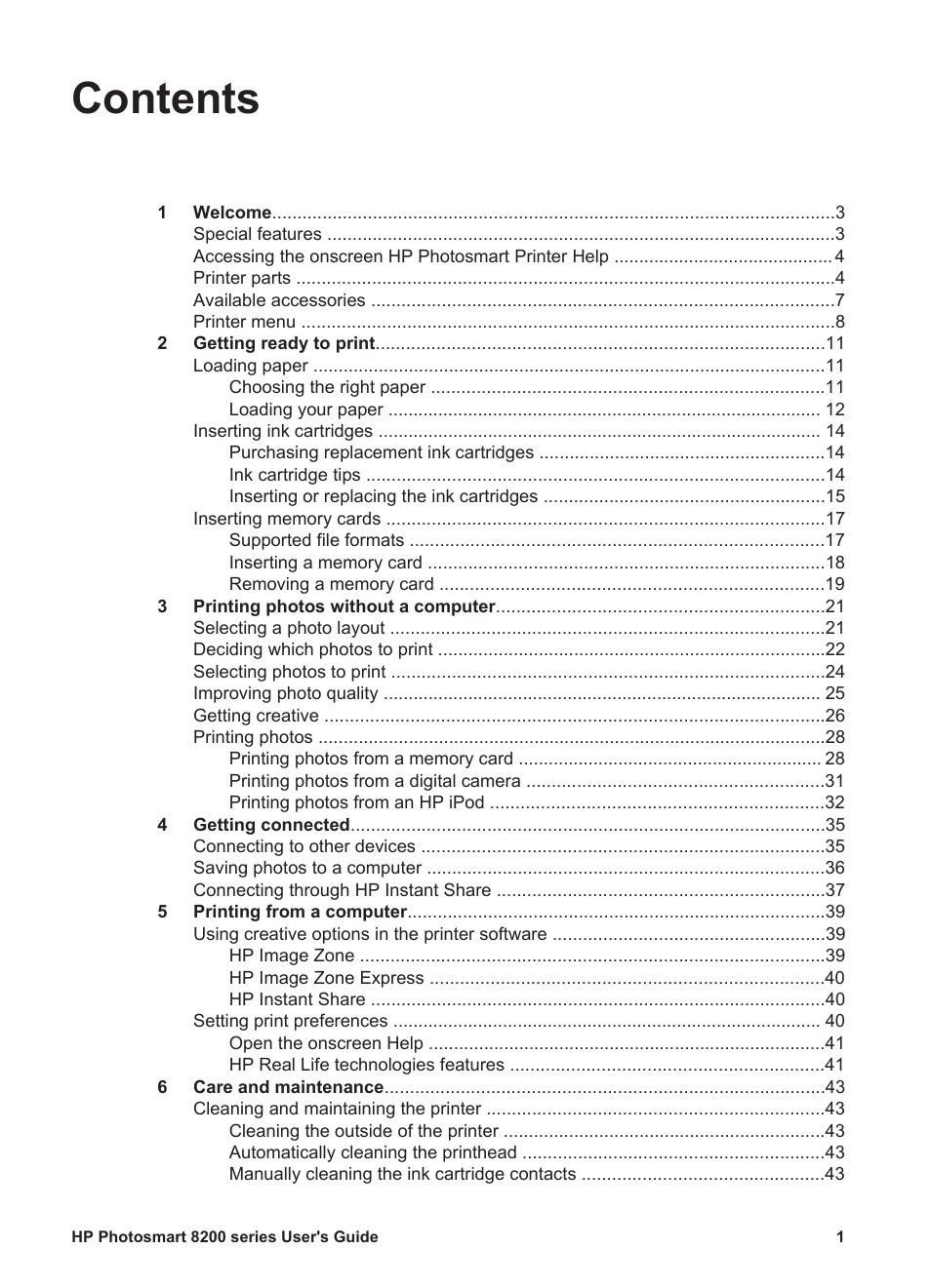 HP Photosmart 8250 Printer User Manual | Page 5 / 81