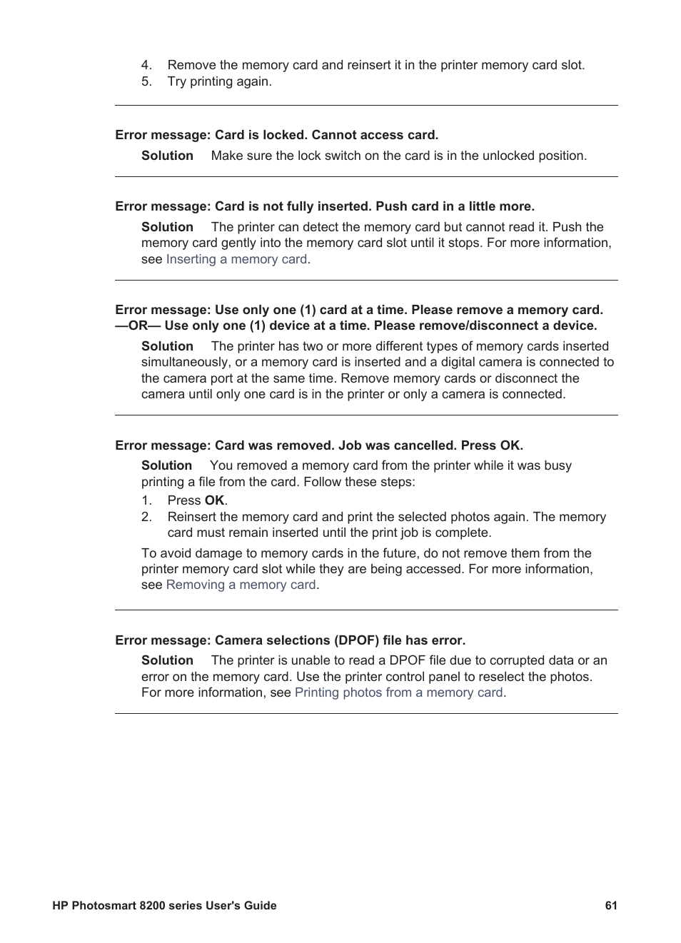 HP Photosmart 8250 Printer User Manual | Page 65 / 81