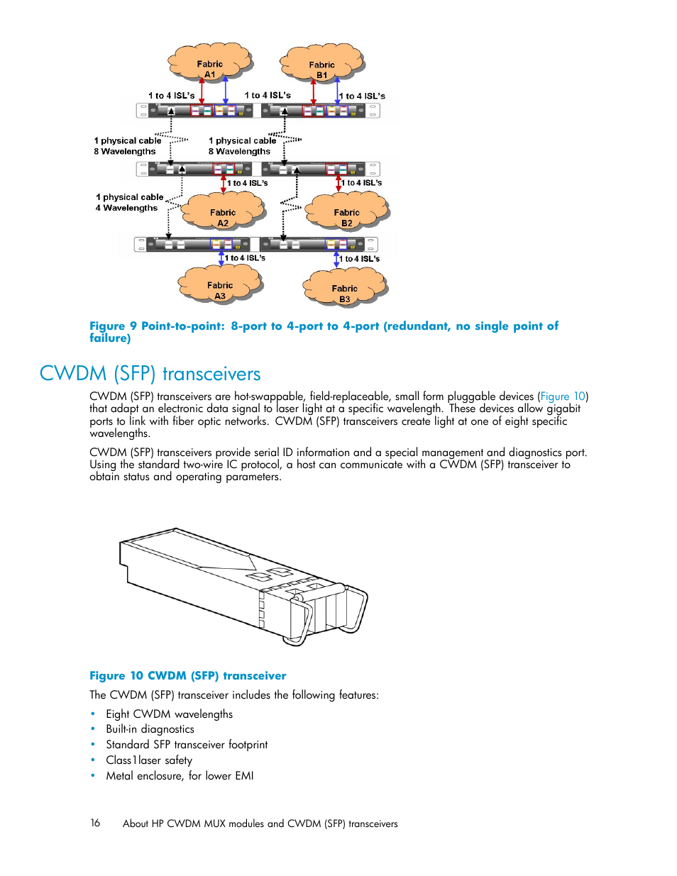 Cwdm (sfp) transceivers, 10 cwdm (sfp) transceiver, Figure 9 | HP Coarse Wave Division Multiplexer User Manual | Page 16 / 27