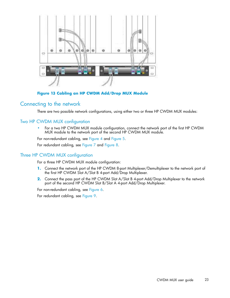 Connecting to the network, 13 cabling an hp cwdm add/drop mux module | HP Coarse Wave Division Multiplexer User Manual | Page 23 / 27