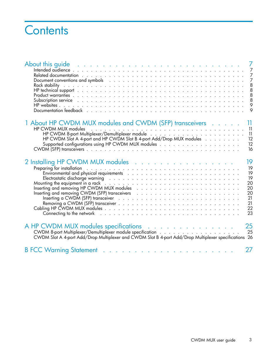 HP Coarse Wave Division Multiplexer User Manual | Page 3 / 27