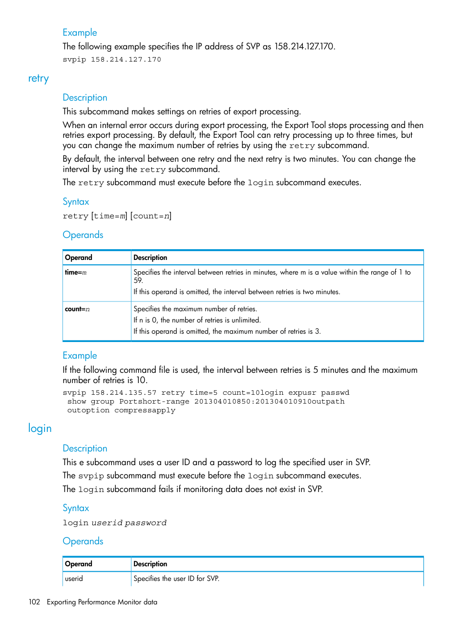 Retry, Login, Retry login | HP XP7 Storage User Manual | Page 102 / 227