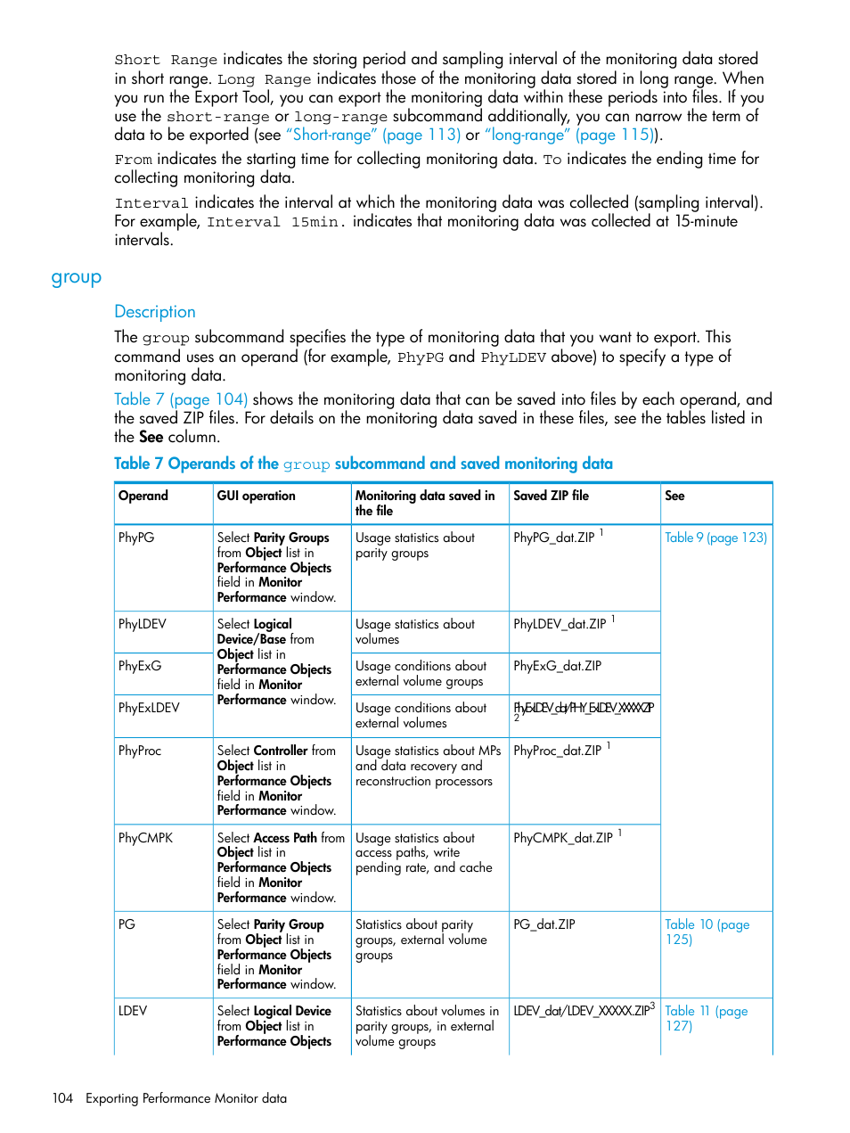 Group, Description | HP XP7 Storage User Manual | Page 104 / 227