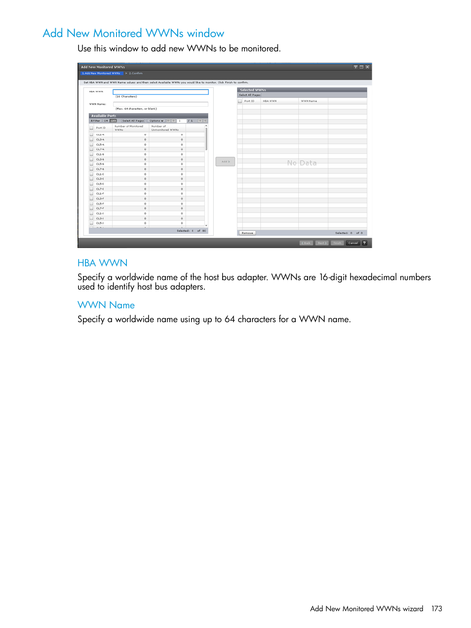 Add new monitored wwns window | HP XP7 Storage User Manual | Page 173 / 227