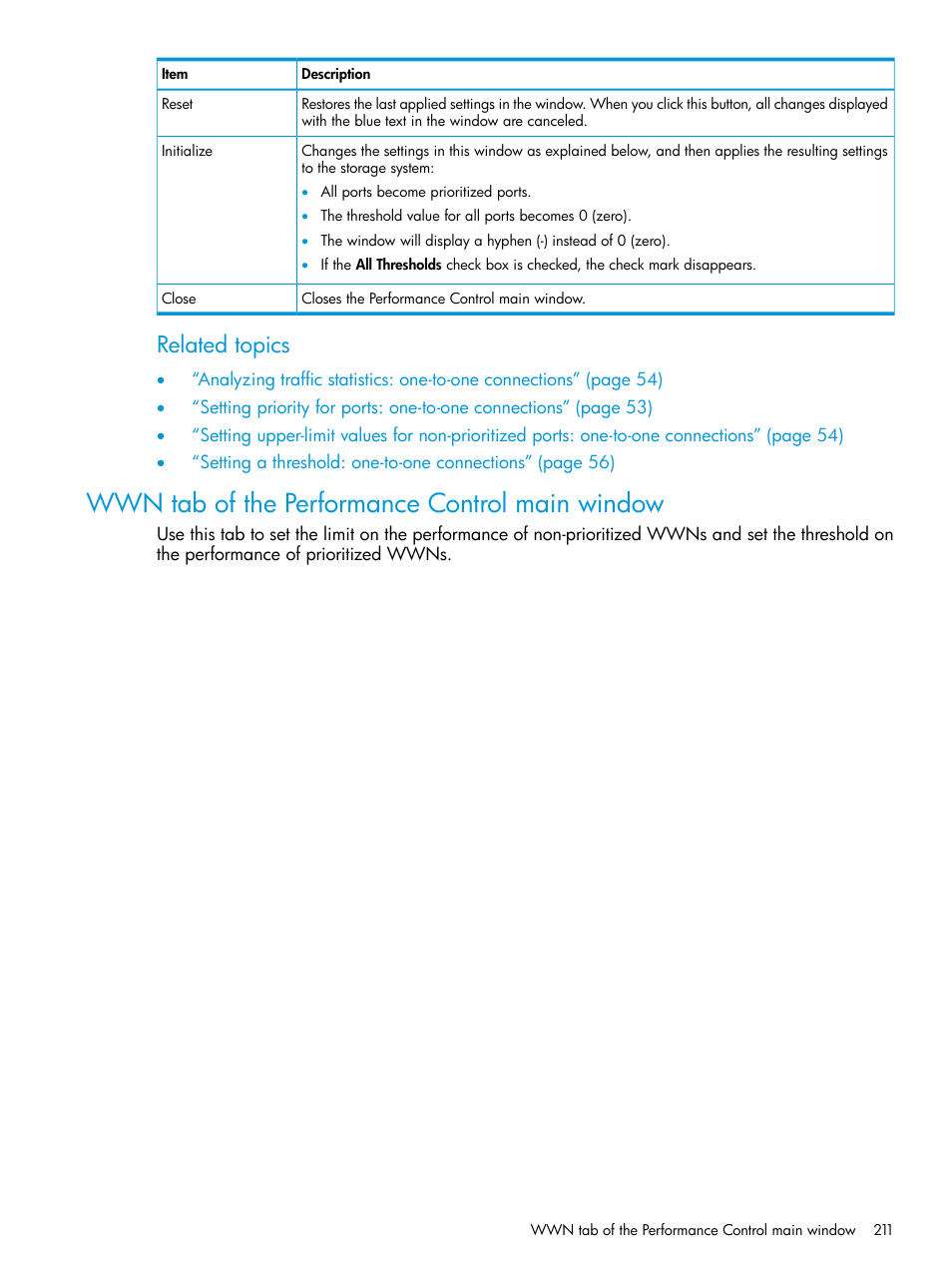 Wwn tab of the performance control main window, Related topics | HP XP7 Storage User Manual | Page 211 / 227