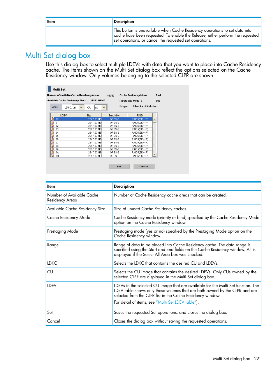 Multi set dialog box | HP XP7 Storage User Manual | Page 221 / 227