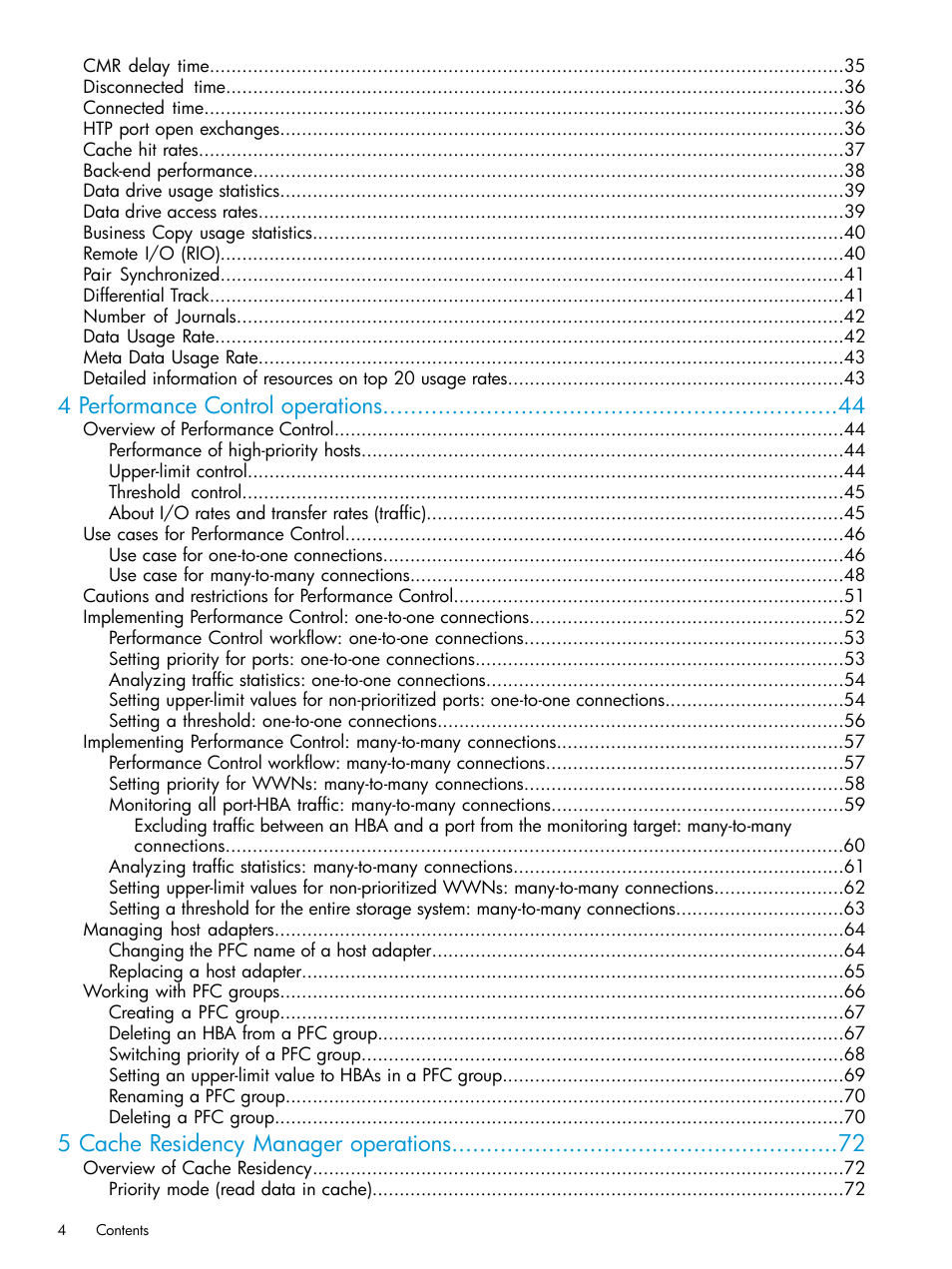 4 performance control operations, 5 cache residency manager operations | HP XP7 Storage User Manual | Page 4 / 227