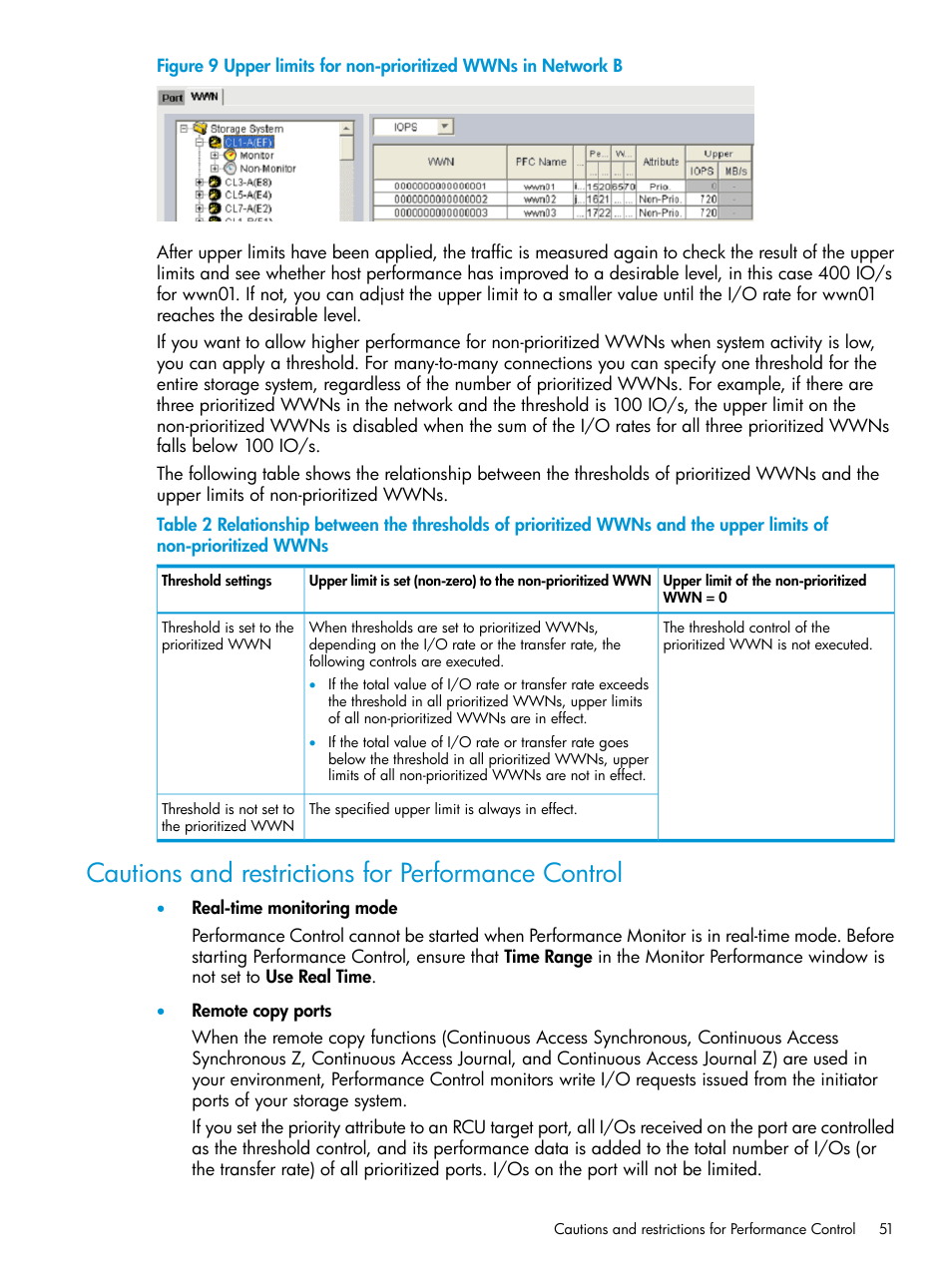 Cautions and restrictions for performance control | HP XP7 Storage User Manual | Page 51 / 227