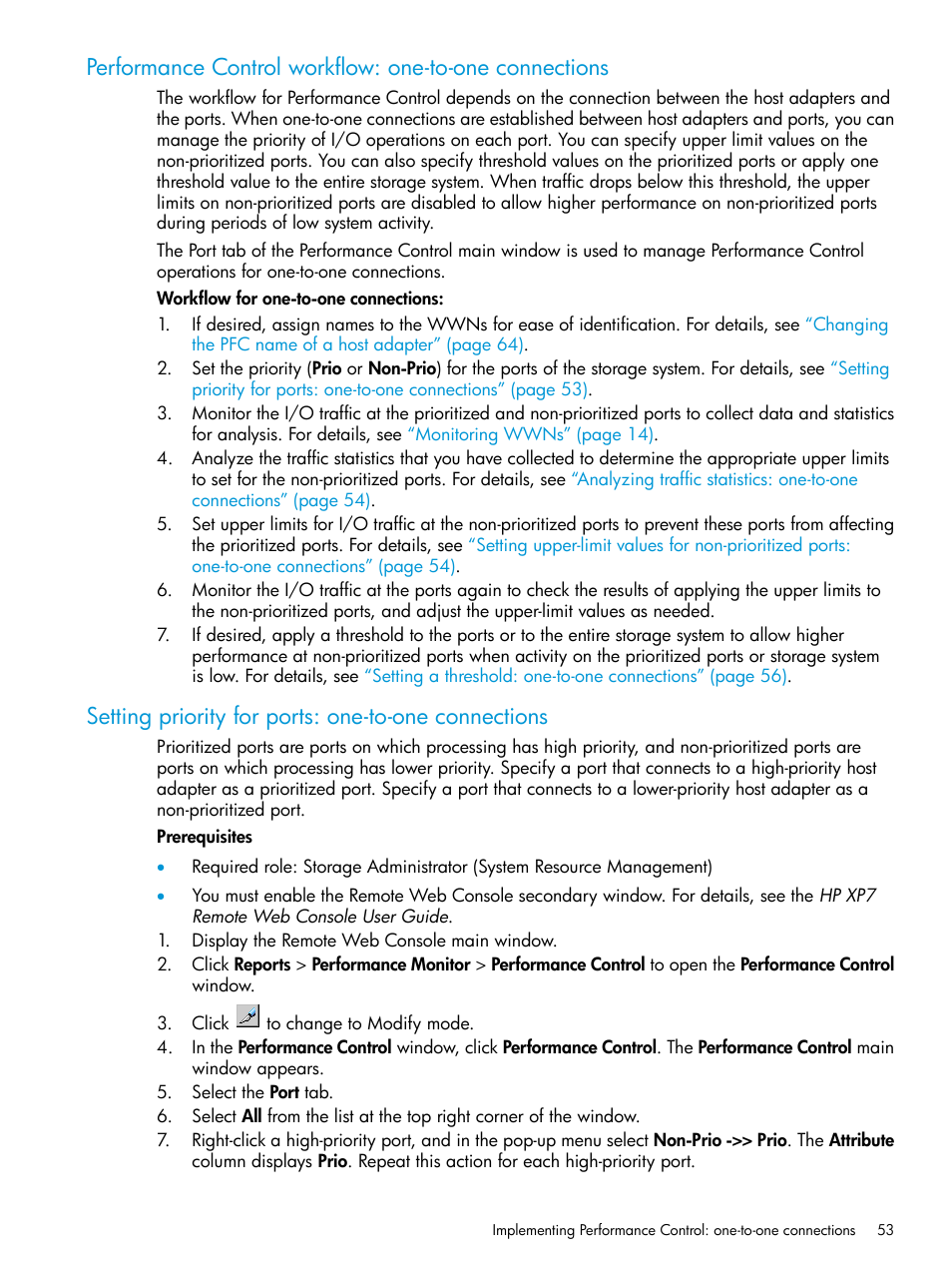 Setting priority for ports: one-to-one connections | HP XP7 Storage User Manual | Page 53 / 227