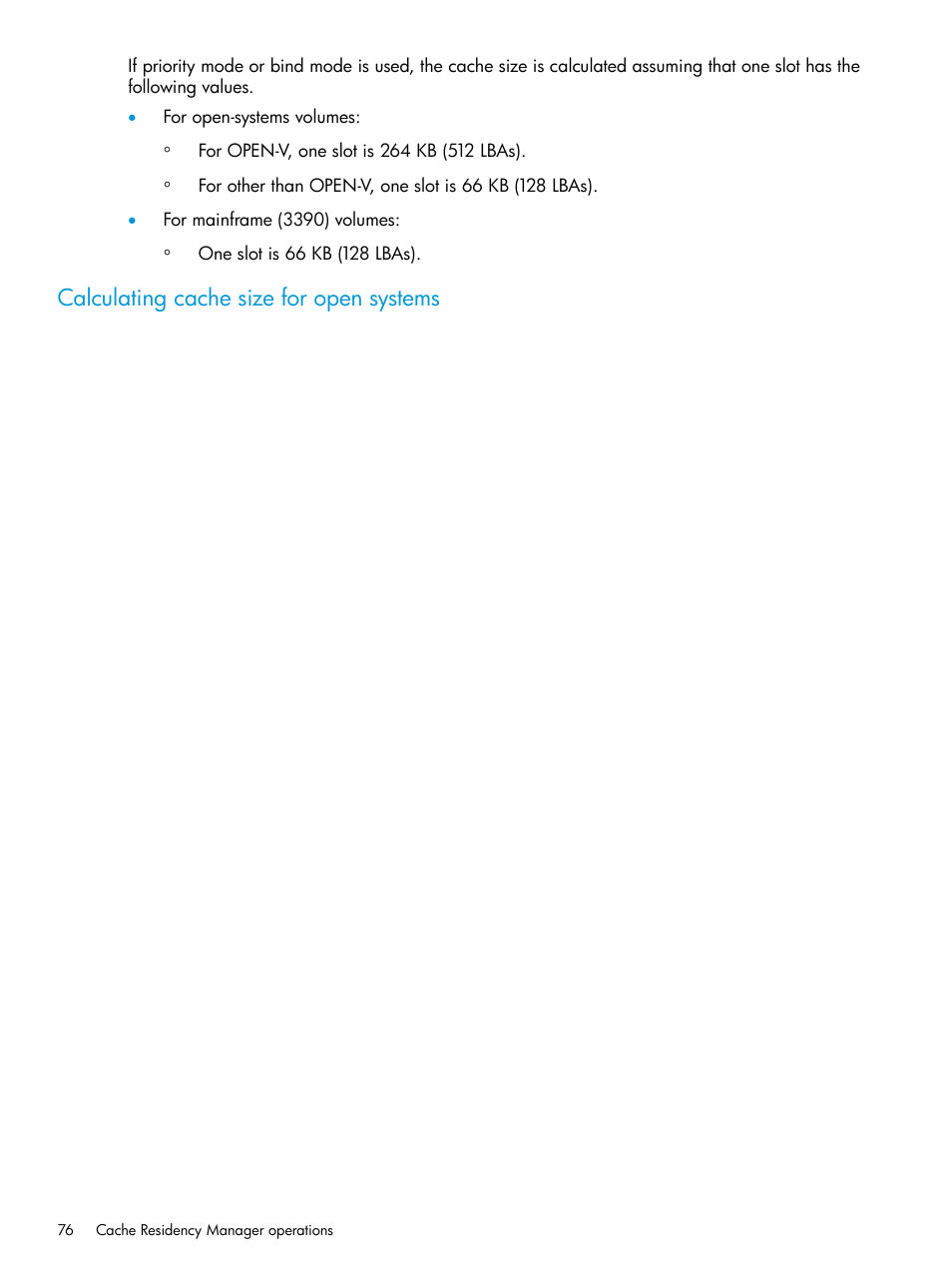 Calculating cache size for open systems | HP XP7 Storage User Manual | Page 76 / 227