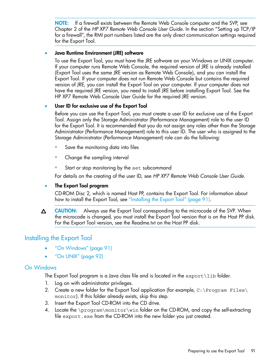 Installing the export tool, On windows | HP XP7 Storage User Manual | Page 91 / 227