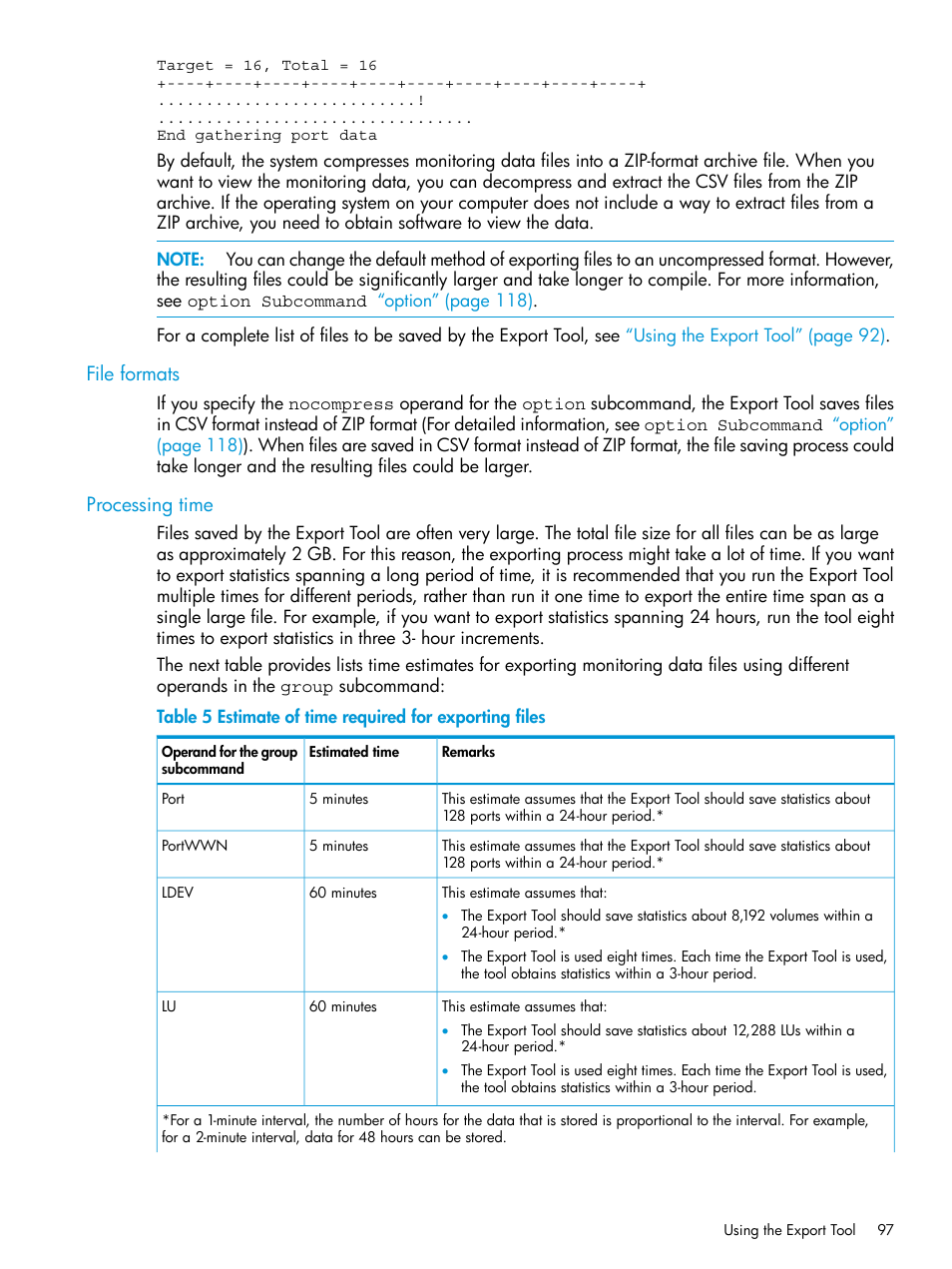 File formats, Processing time, File formats processing time | HP XP7 Storage User Manual | Page 97 / 227