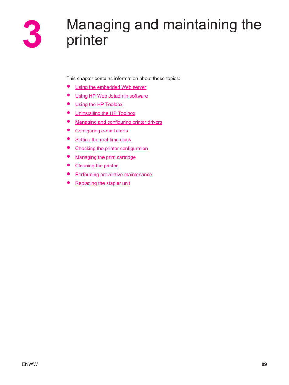 Managing and maintaining the printer, 3 managing and maintaining the printer | HP LaserJet 4250 User Manual | Page 101 / 304