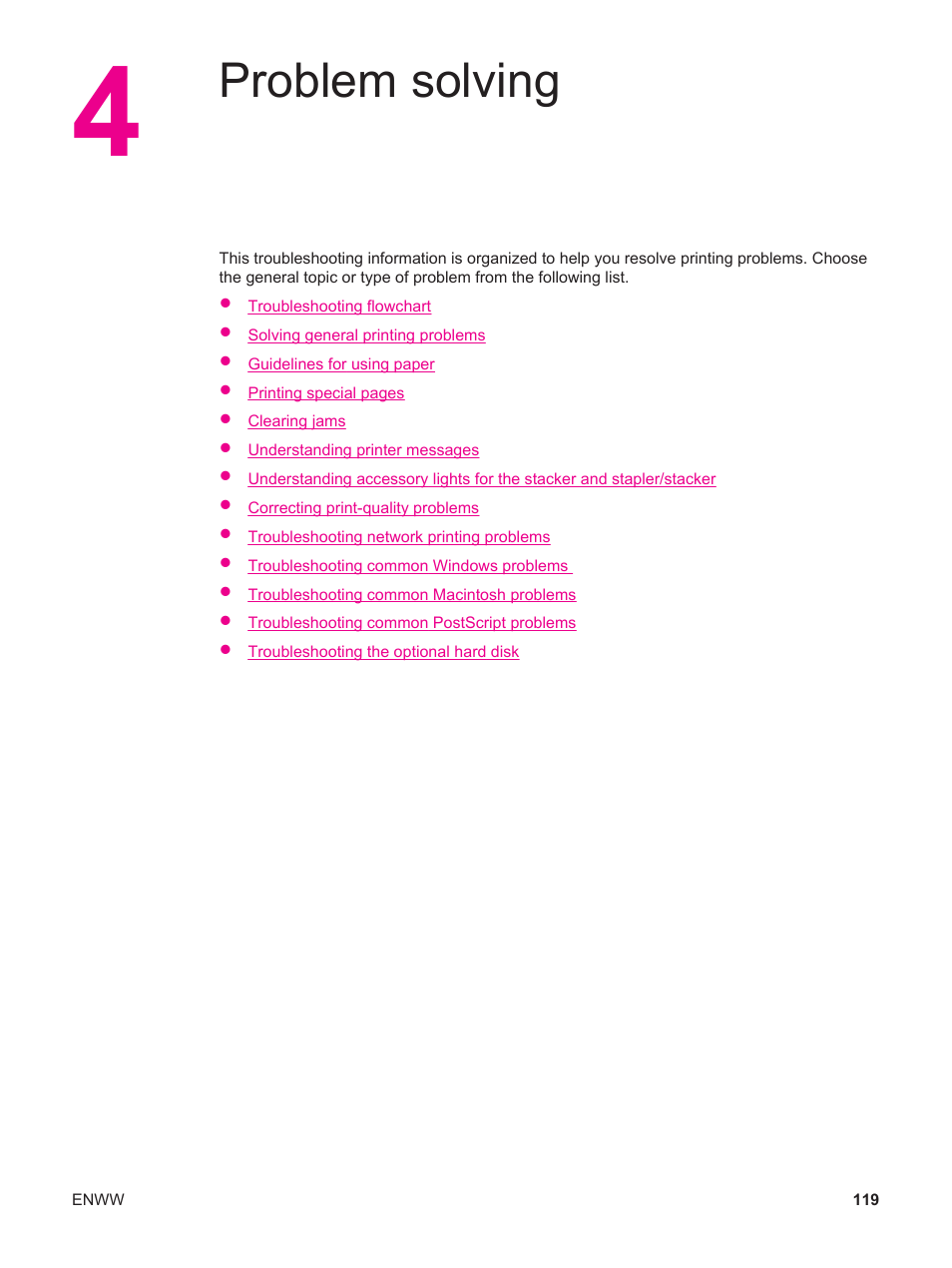 Problem solving, 4 problem solving | HP LaserJet 4250 User Manual | Page 131 / 304