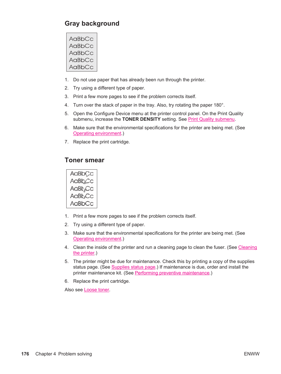Gray background, Toner smear, Gray background toner smear | Gray, Background | HP LaserJet 4250 User Manual | Page 188 / 304