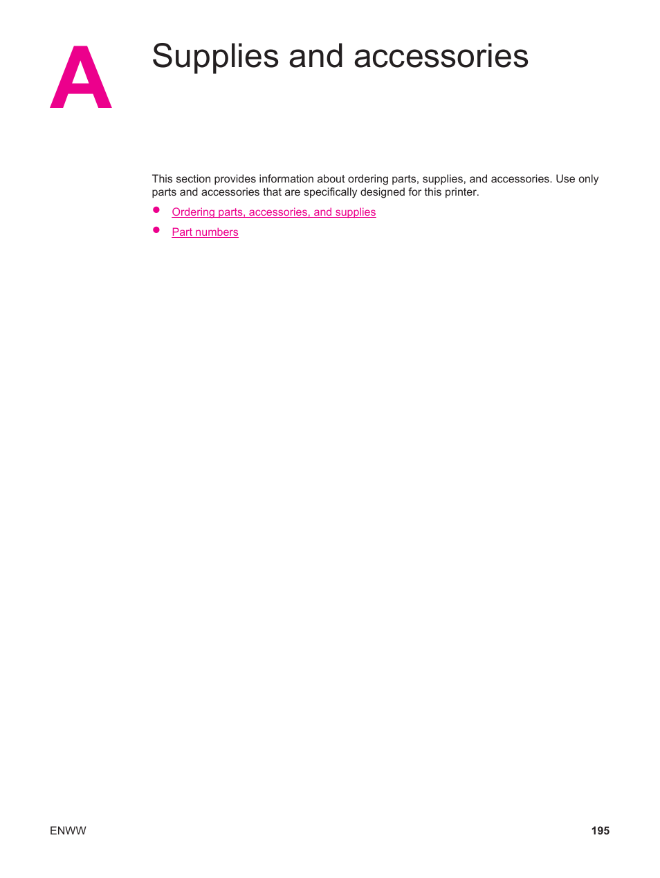 Supplies and accessories, Appendix a supplies and accessories | HP LaserJet 4250 User Manual | Page 207 / 304