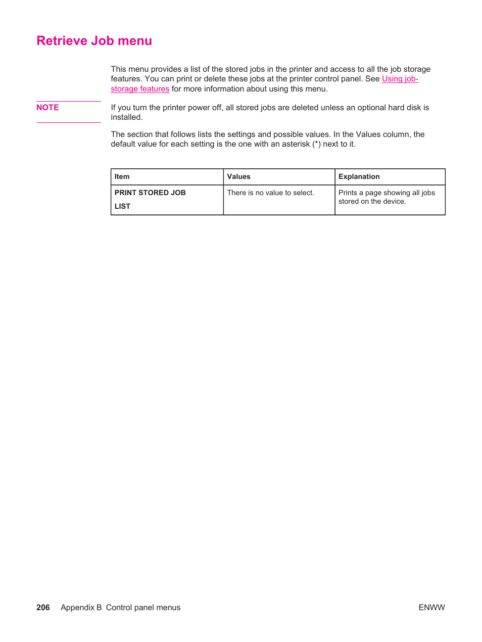 Retrieve job menu | HP LaserJet 4250 User Manual | Page 218 / 304