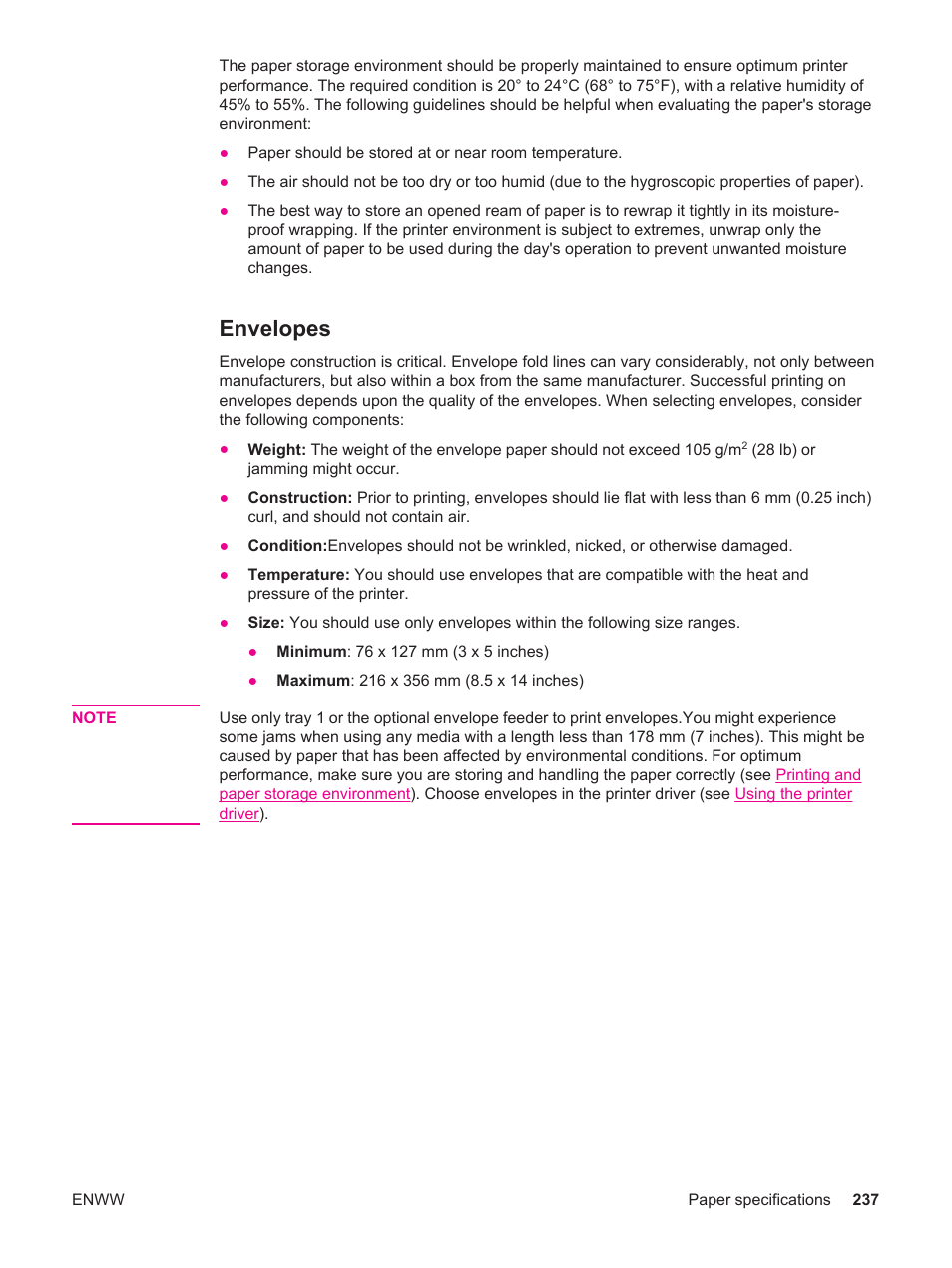 Envelopes, Use in the printer. see | HP LaserJet 4250 User Manual | Page 249 / 304