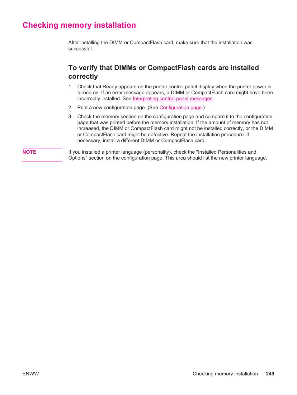 Checking memory installation | HP LaserJet 4250 User Manual | Page 261 / 304