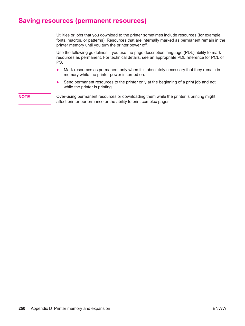 Saving resources (permanent resources) | HP LaserJet 4250 User Manual | Page 262 / 304