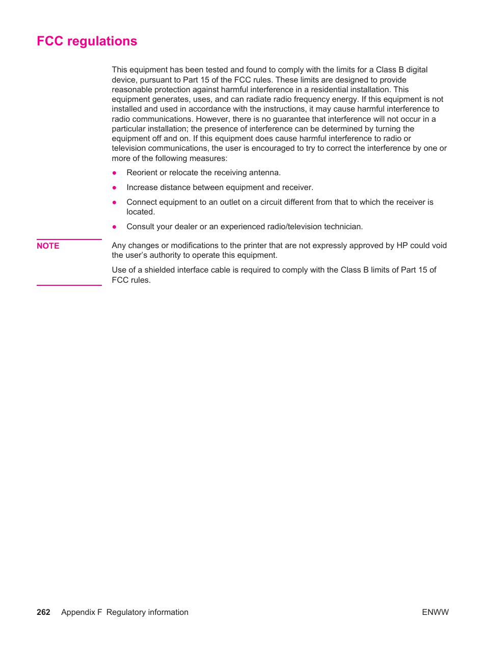 Fcc regulations | HP LaserJet 4250 User Manual | Page 274 / 304