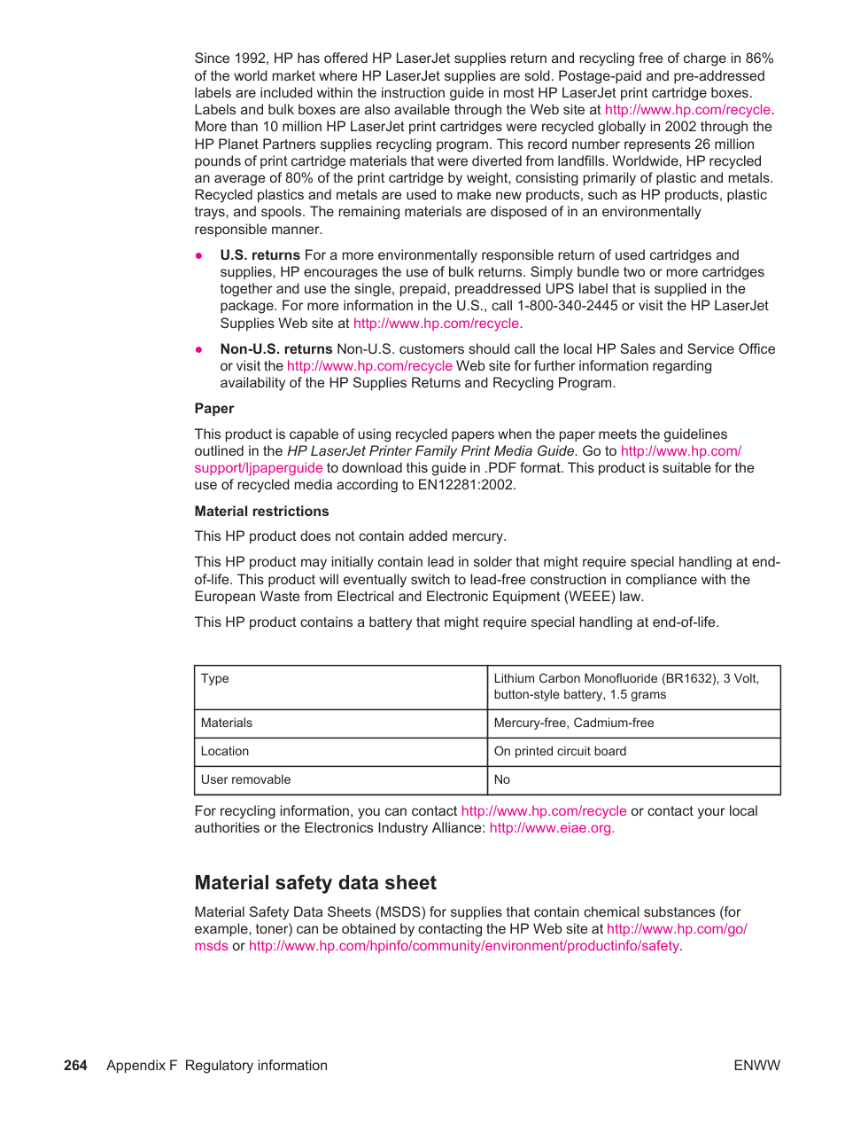 Material safety data sheet | HP LaserJet 4250 User Manual | Page 276 / 304