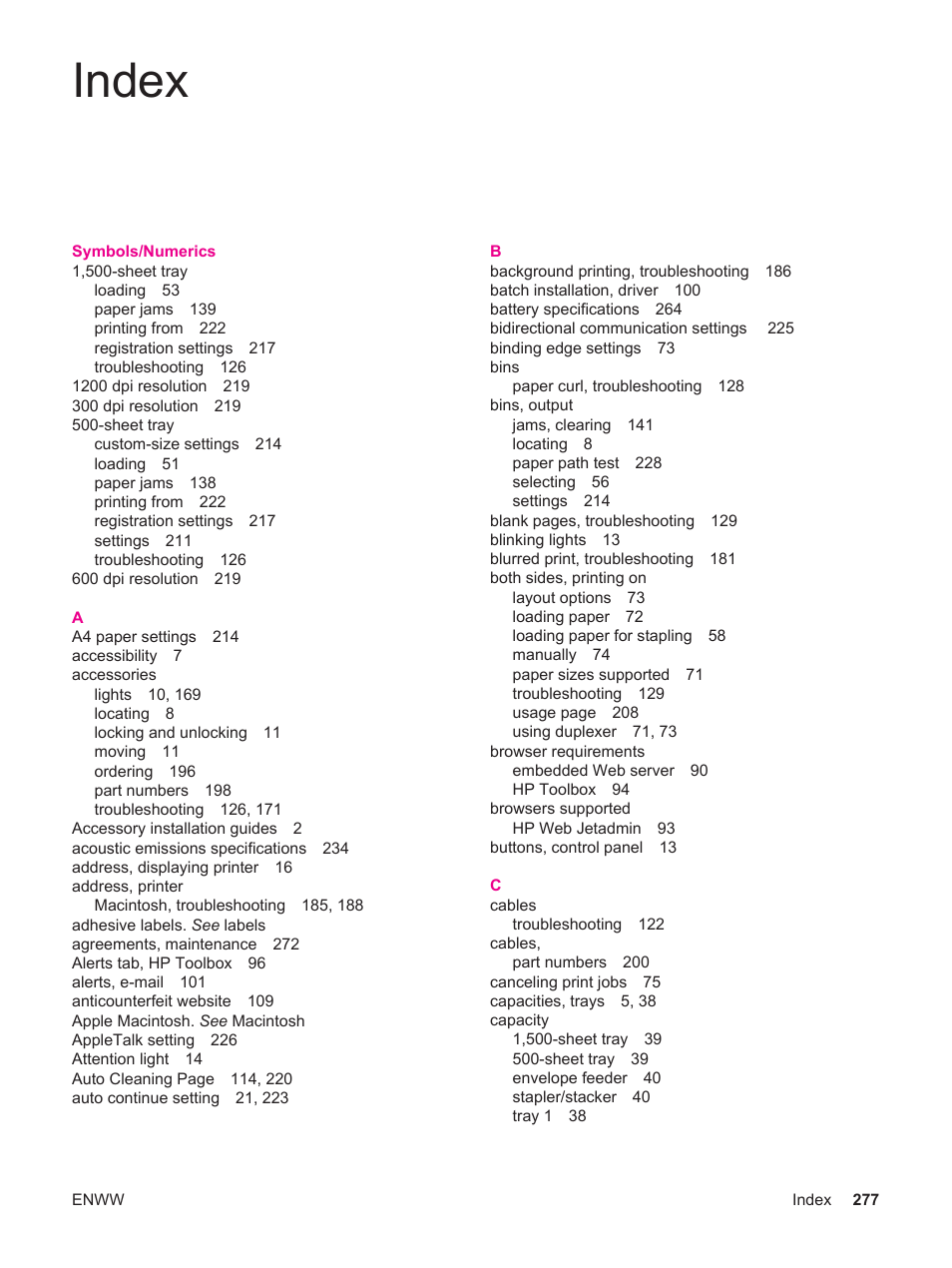 Index | HP LaserJet 4250 User Manual | Page 289 / 304