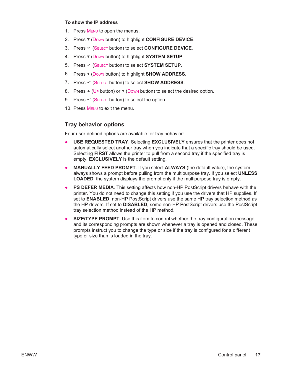 Tray behavior options | HP LaserJet 4250 User Manual | Page 29 / 304