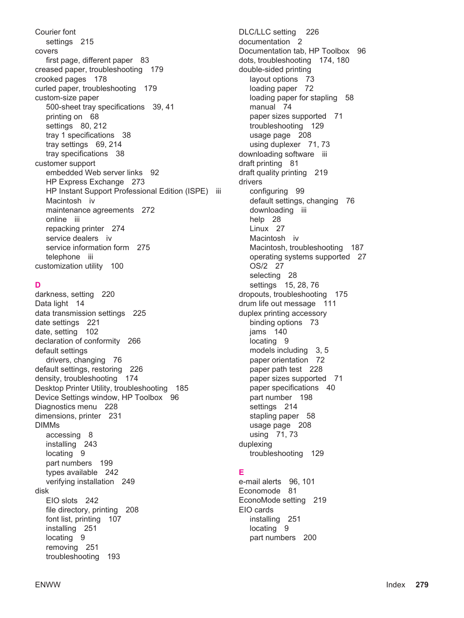 HP LaserJet 4250 User Manual | Page 291 / 304