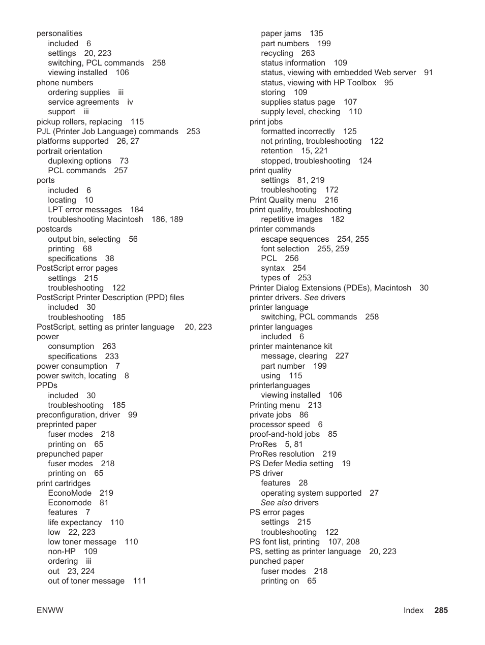 HP LaserJet 4250 User Manual | Page 297 / 304