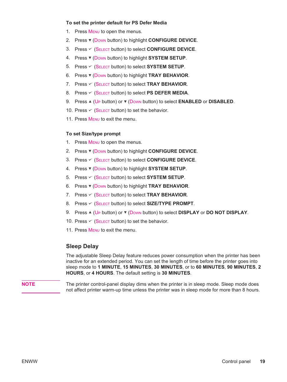 Sleep delay | HP LaserJet 4250 User Manual | Page 31 / 304