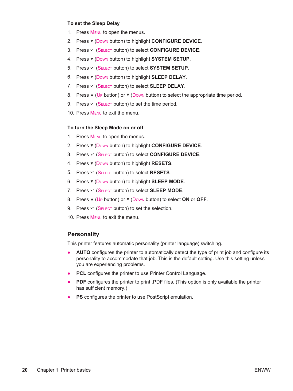 Personality | HP LaserJet 4250 User Manual | Page 32 / 304