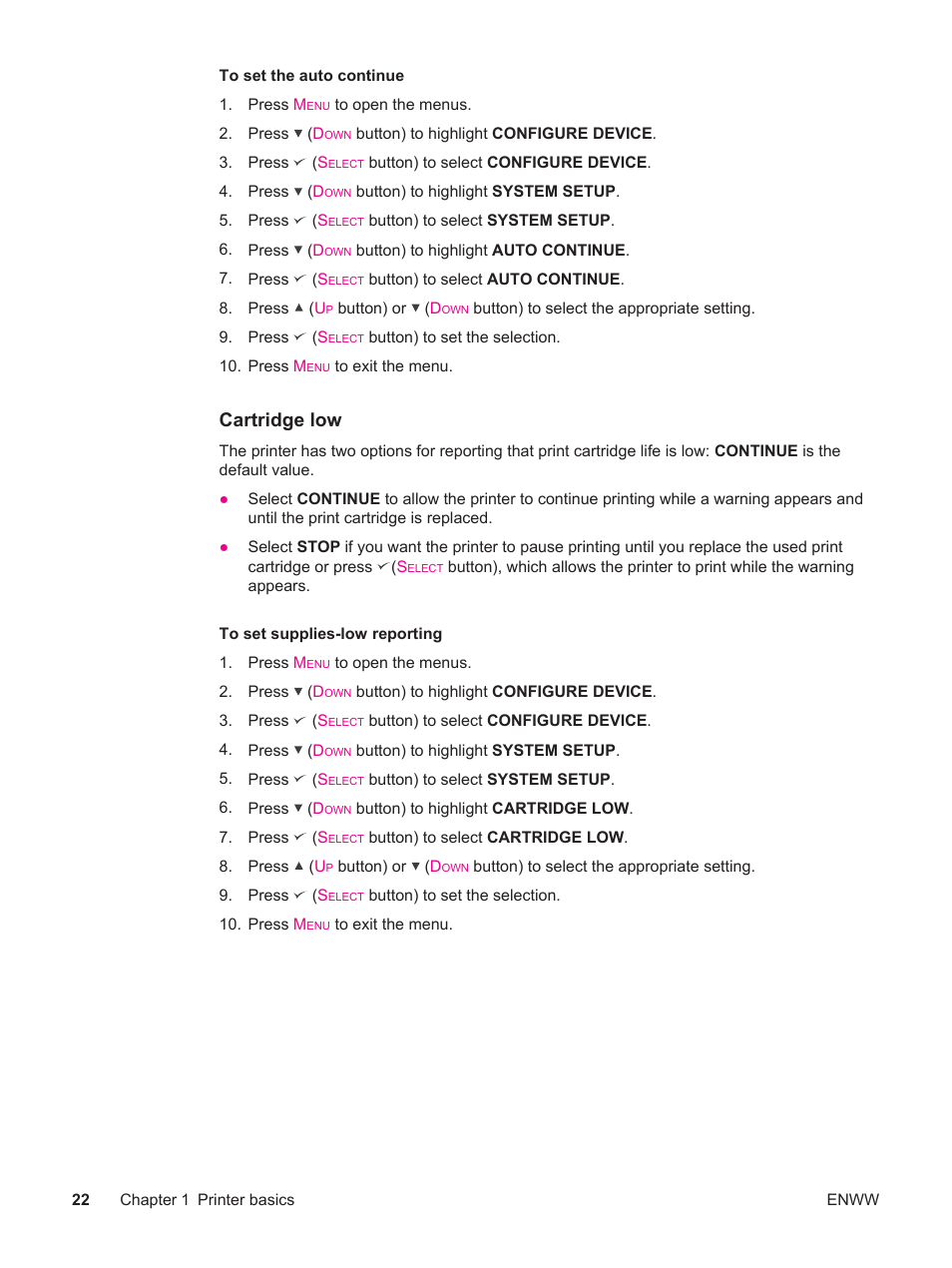 Cartridge low | HP LaserJet 4250 User Manual | Page 34 / 304