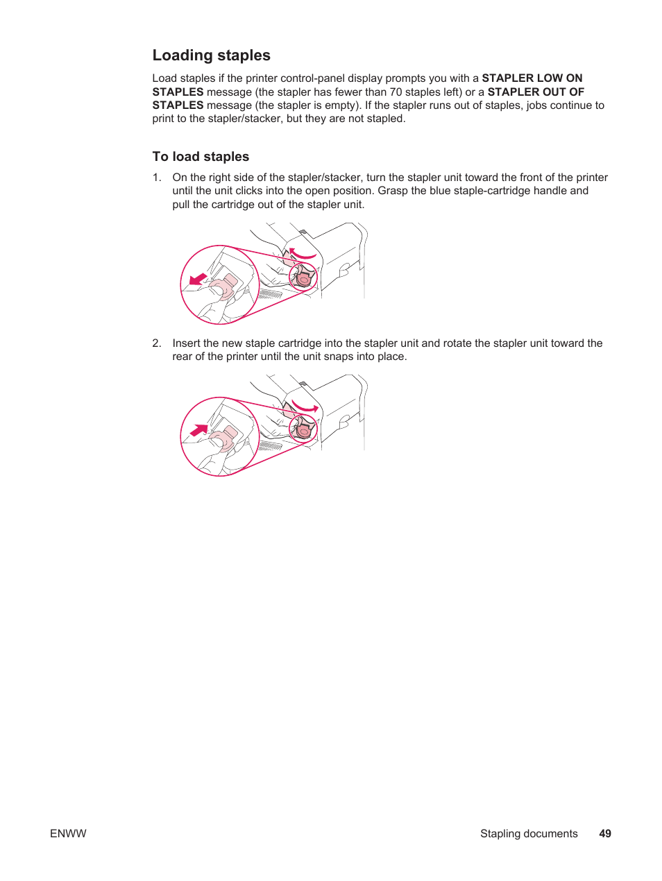 Loading staples | HP LaserJet 4250 User Manual | Page 61 / 304