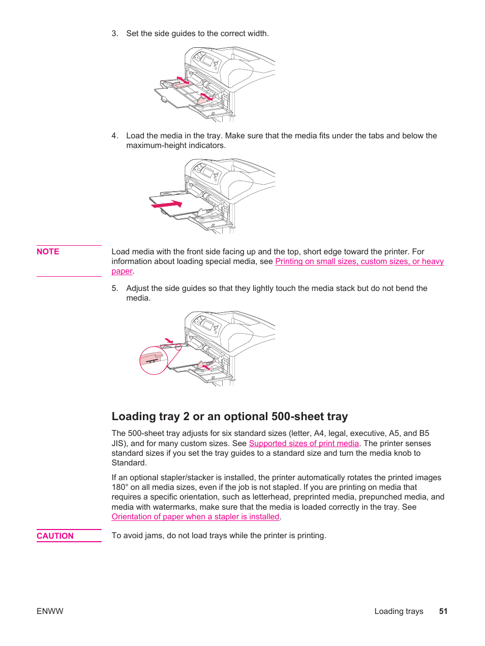 Loading tray 2 or an optional 500-sheet tray | HP LaserJet 4250 User Manual | Page 63 / 304