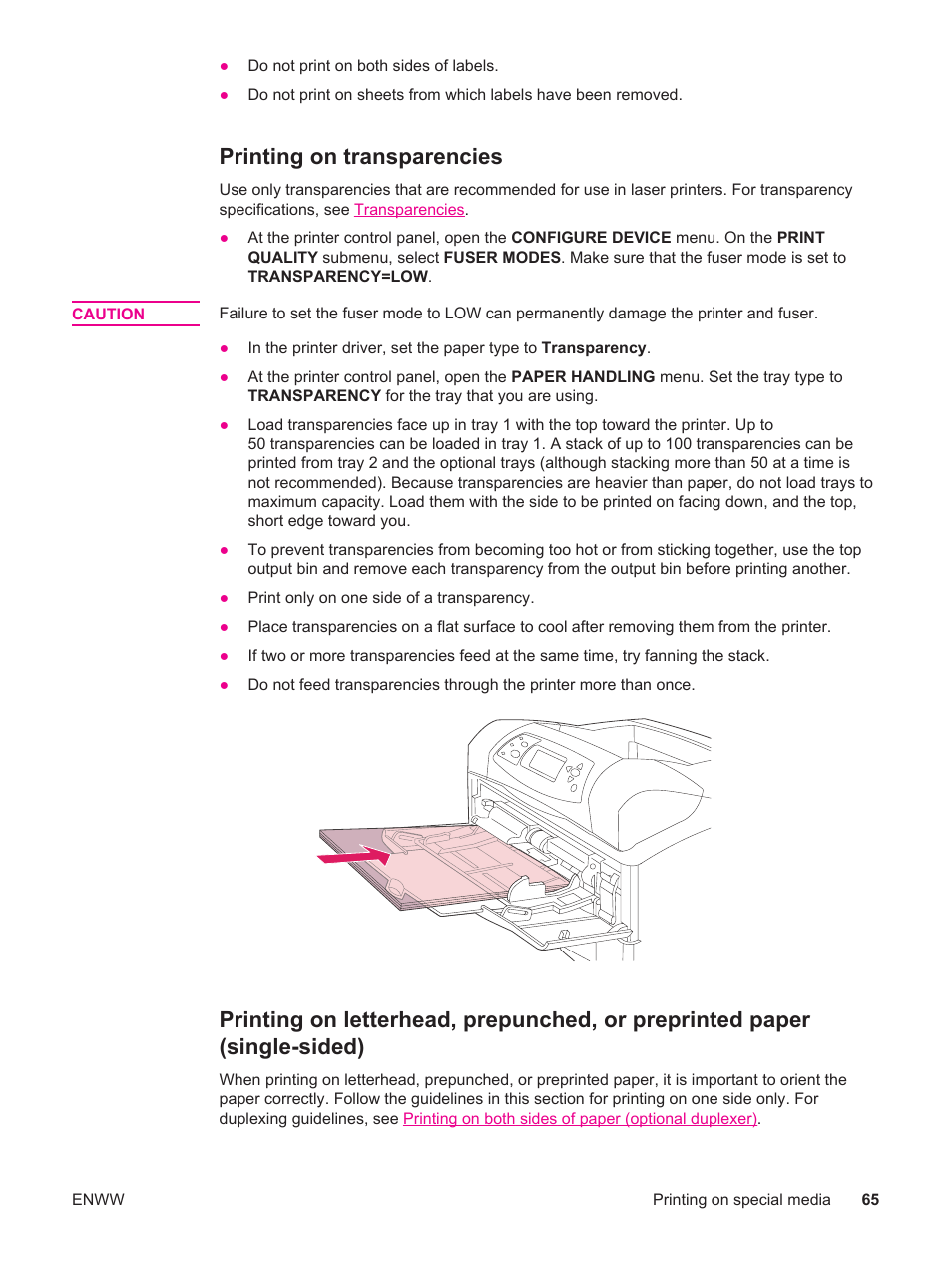 Printing on transparencies | HP LaserJet 4250 User Manual | Page 77 / 304