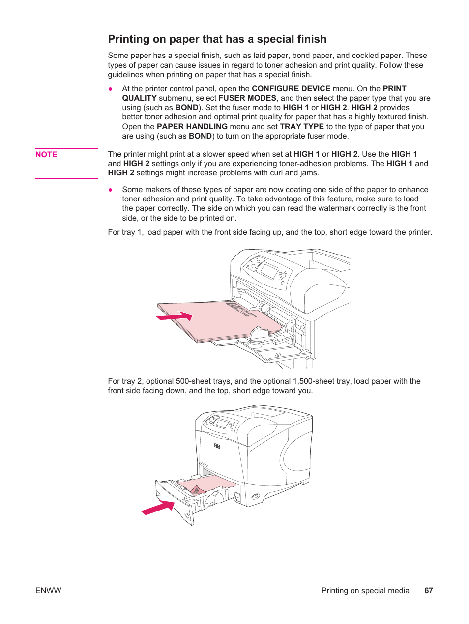 Printing on paper that has a special finish | HP LaserJet 4250 User Manual | Page 79 / 304