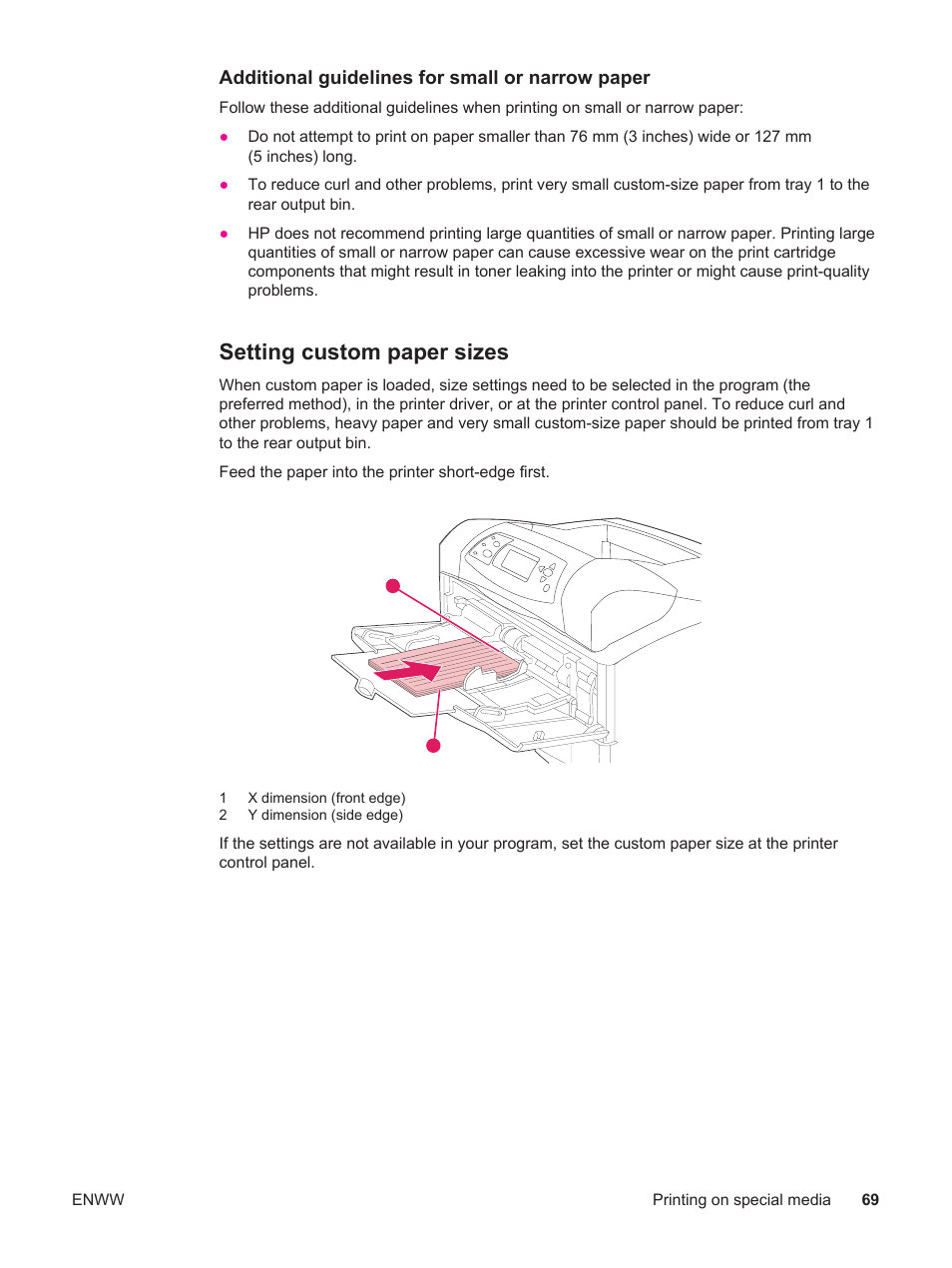 Setting custom paper sizes | HP LaserJet 4250 User Manual | Page 81 / 304