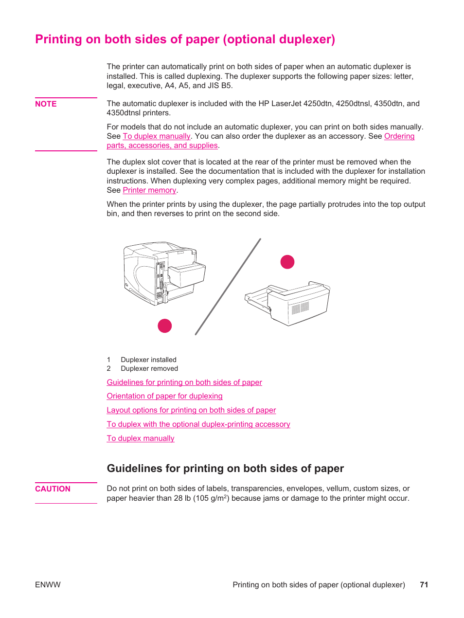 Guidelines for printing on both sides of paper | HP LaserJet 4250 User Manual | Page 83 / 304