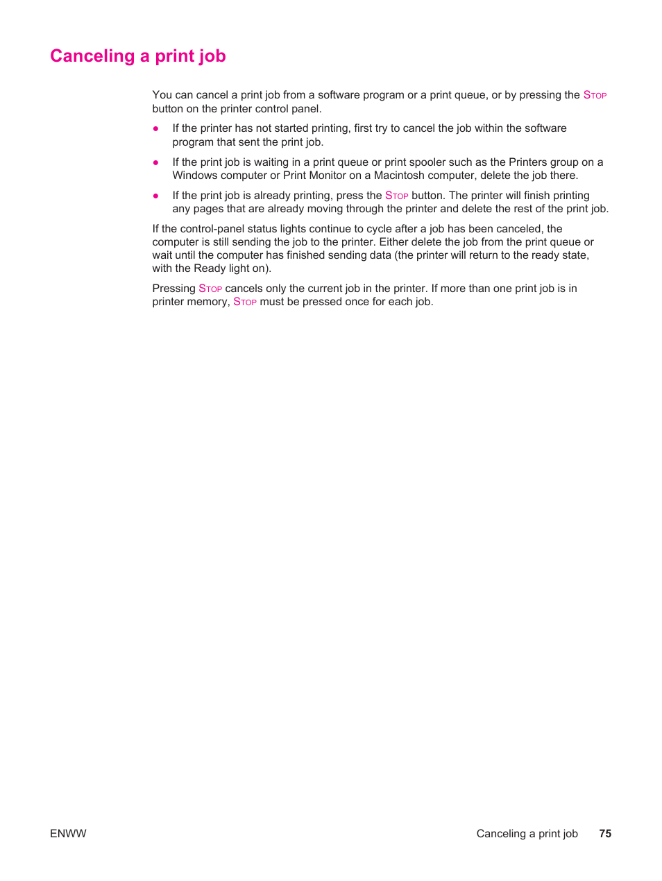 Canceling a print job | HP LaserJet 4250 User Manual | Page 87 / 304