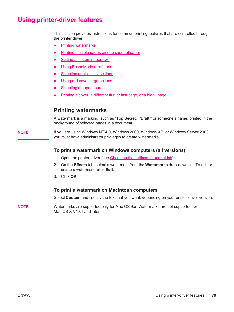 Using printer-driver features, Printing watermarks, Using | Printer-driver features, To get the most out of your | HP LaserJet 4250 User Manual | Page 91 / 304