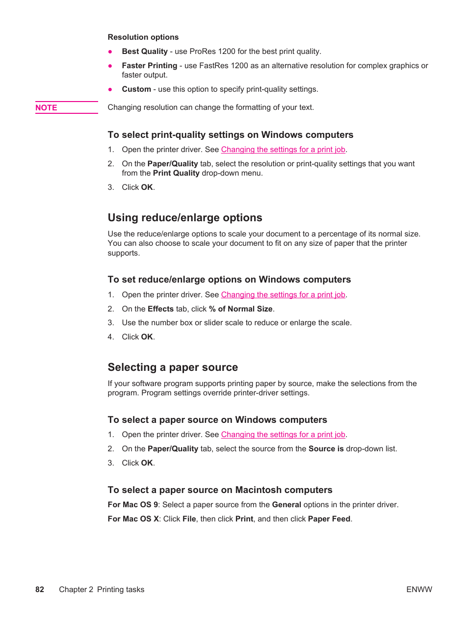 Using reduce/enlarge options, Selecting a paper source | HP LaserJet 4250 User Manual | Page 94 / 304