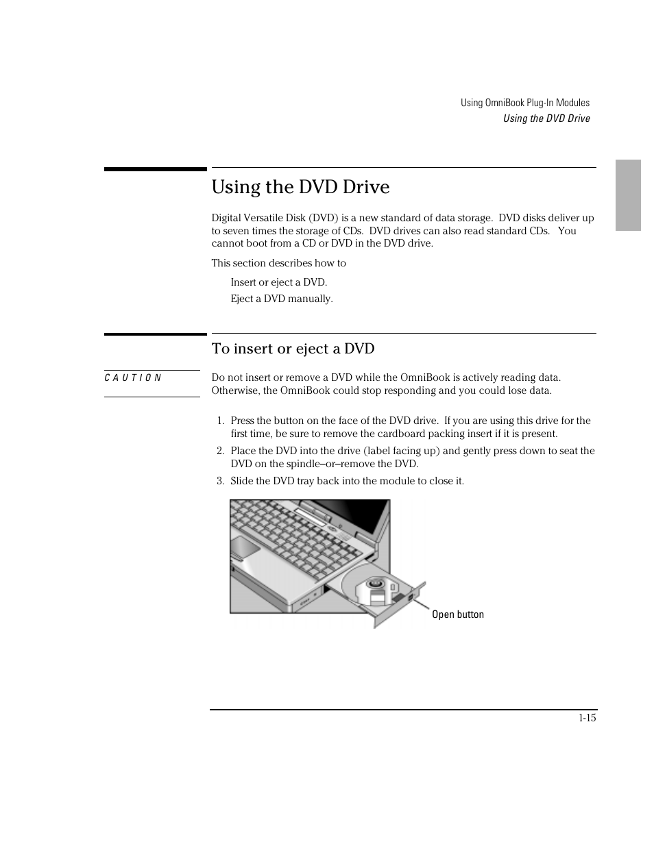 Using the dvd drive | HP OmniBook 3100 Notebook PC User Manual | Page 15 / 33