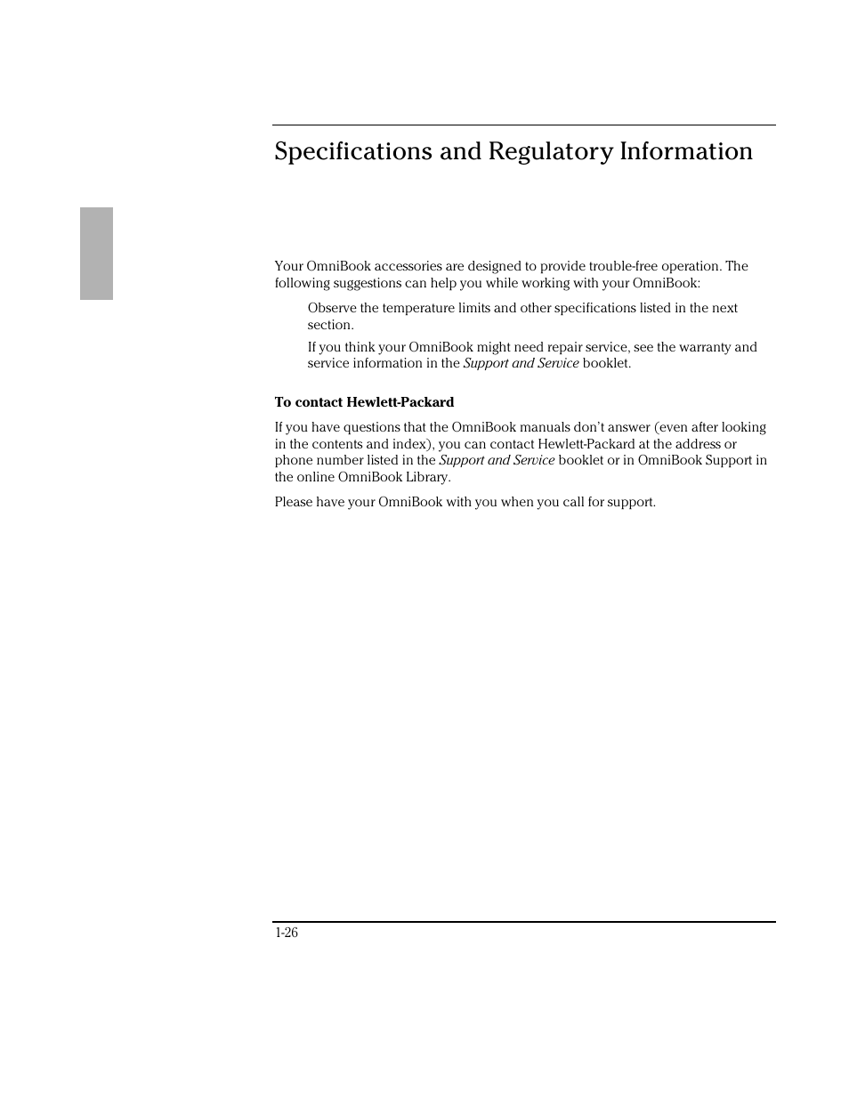 Specifications and regulatory information | HP OmniBook 3100 Notebook PC User Manual | Page 26 / 33